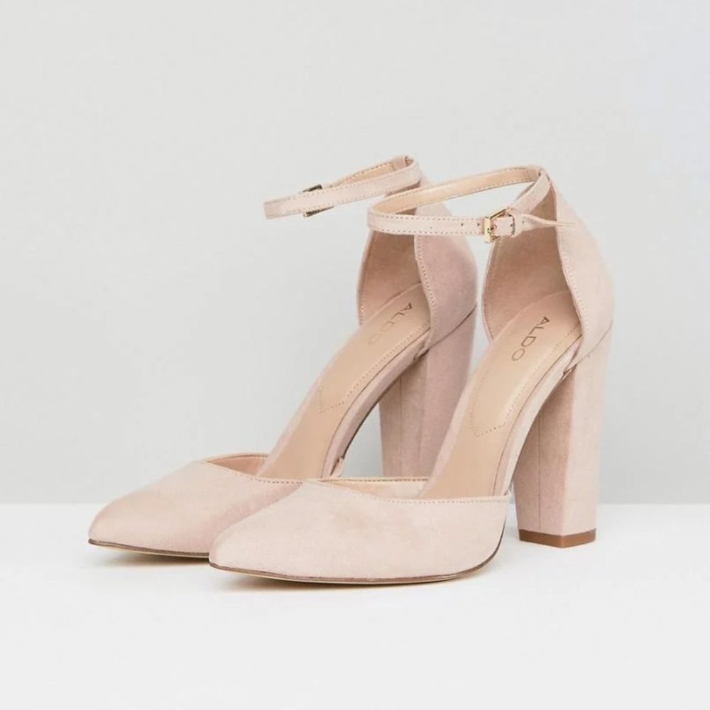 Aldo Blush Pink Suede Ankle-Strap Block Heels